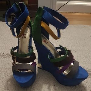 Color block, strappy wedges